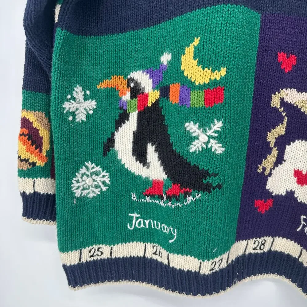 Vintage 90’s Teacher Sweater Fall Winter Months Novelty Chunky Knit Cardigan - Picture 9 of 14